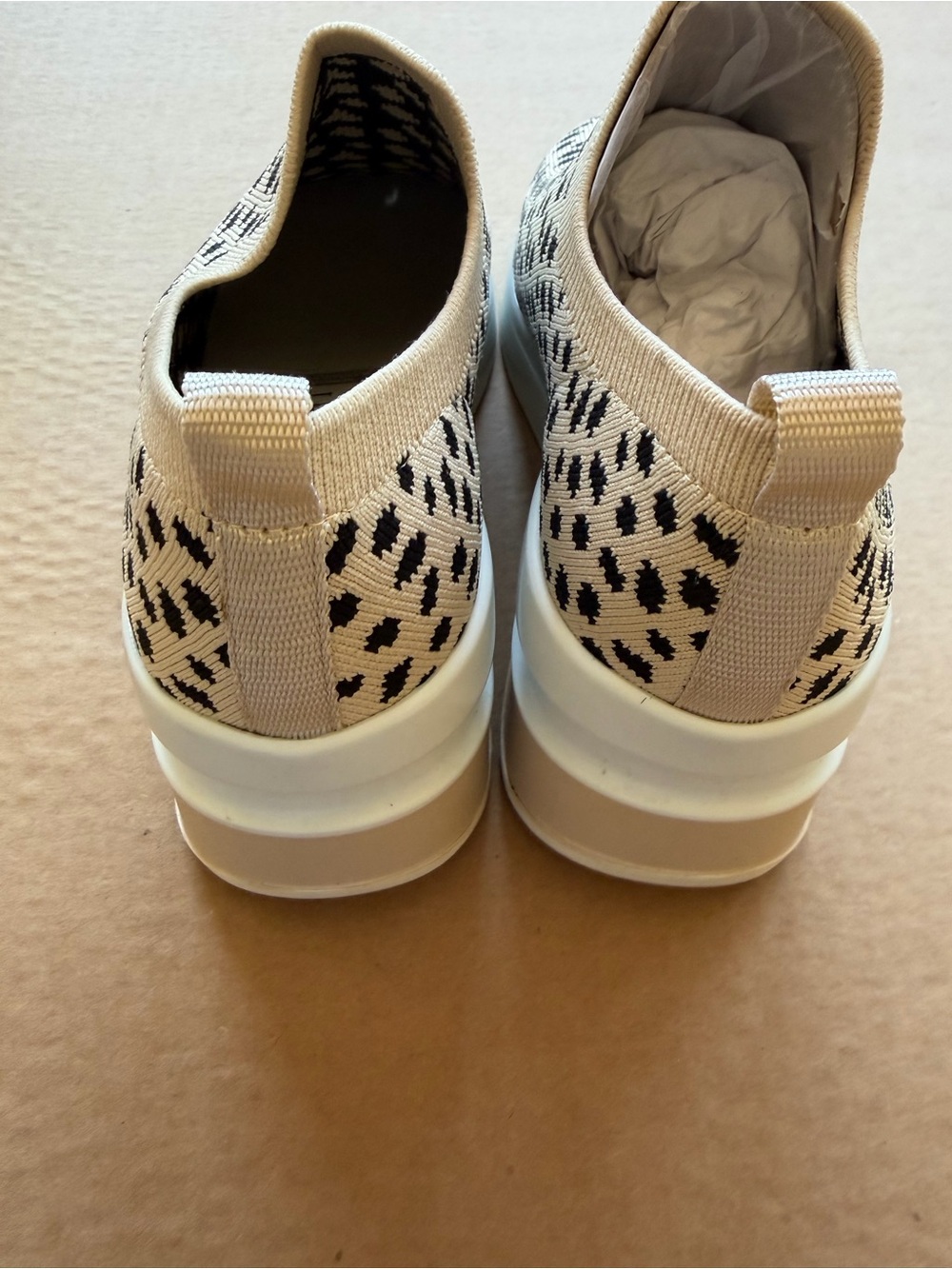 Gianni Bini Cream Slip-On Knit Wedge Sneakers with Black Spot Print - Picture 2 of 5